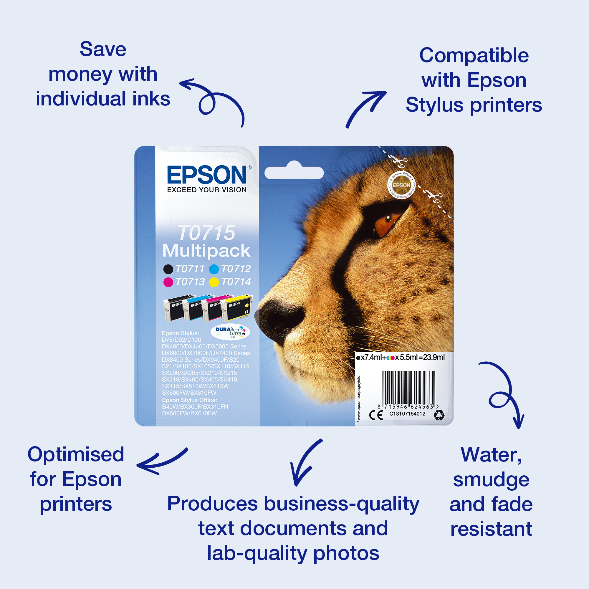 Epson Black C13t07114012/T0711 Ink Cartridge 245 Pages Iso/Iec 19752