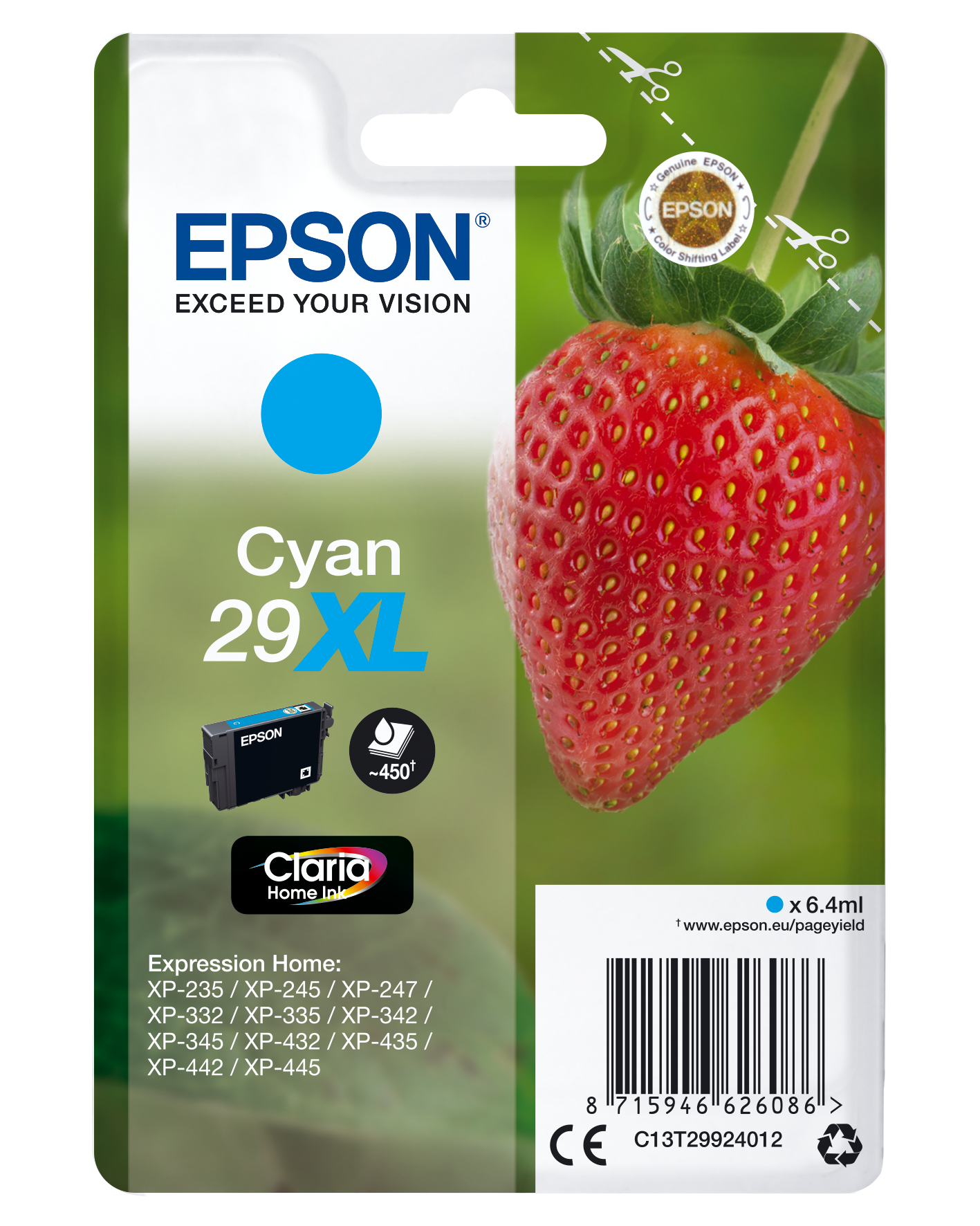 Image of Epson C13T29924012/29XL Ink cartridge cyan high-capacity, 450...