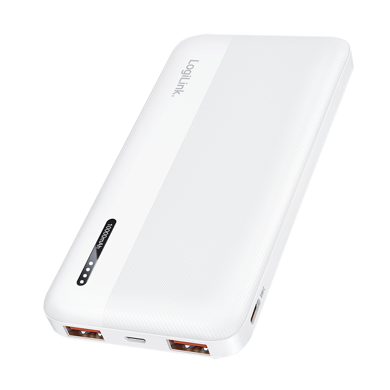 LogiLink Mobile Power Bank, LiPo, 10.000 mAh, PD 20W & QC 3.0, white
