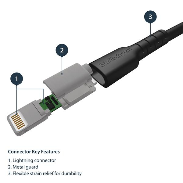 StarTech.com 2m USB A to Lightning Cable - Durable Black USB Type A to Lightning Connector Charge and Sync Charger Cord - Rugged w/Aramid Fiber - Apple MFI Certified - iPad Air iPhone 11