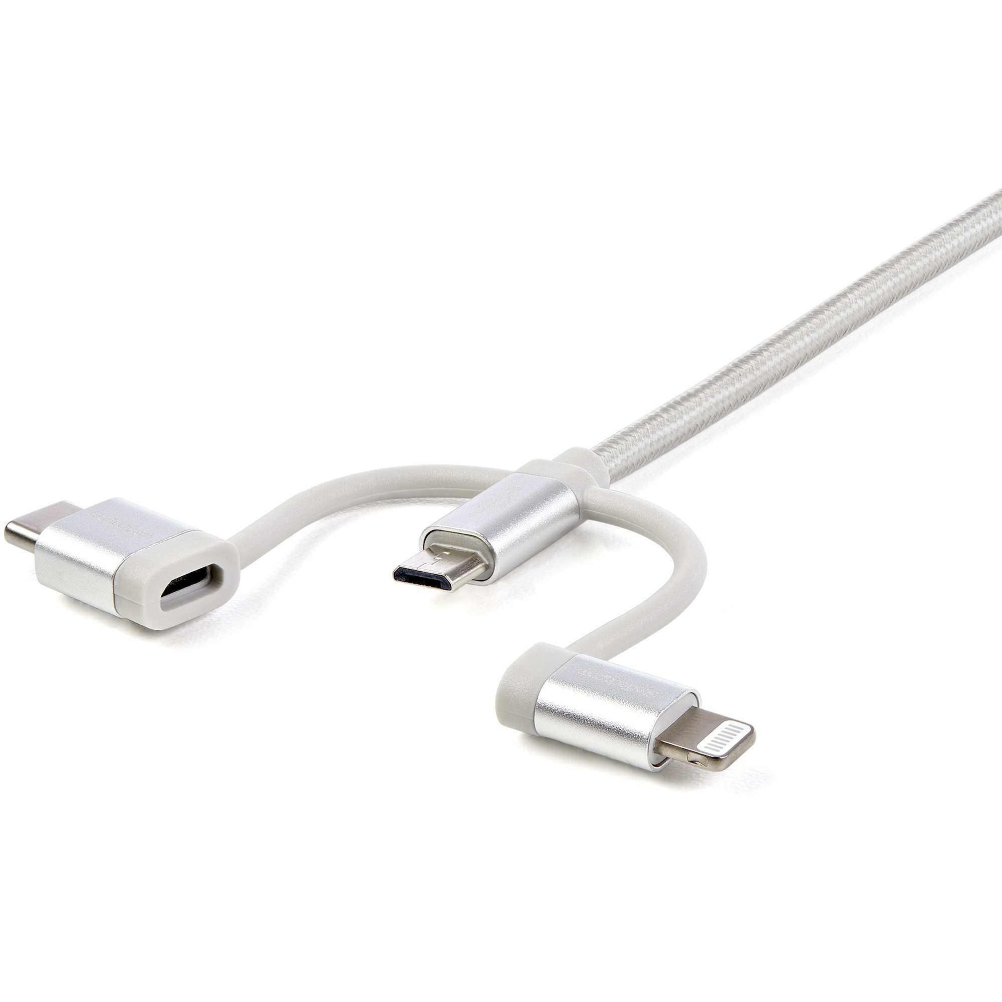 StarTech.com 1 m (3 f.t) USB Multi Charging Cable - USB to Micro-USB or USB-C or Lightning for iPhone / iPad / iPod / Android - Apple MFi Certified - 3 in 1 USB Charger - Braided