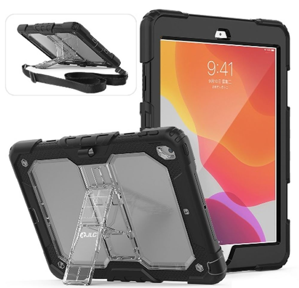 IPA10.221WA_CLBL JLC DISTRIBUTION Apple iPad 10.2 2021 (9th Gen)  Warrior Case (Clear Back) - Black