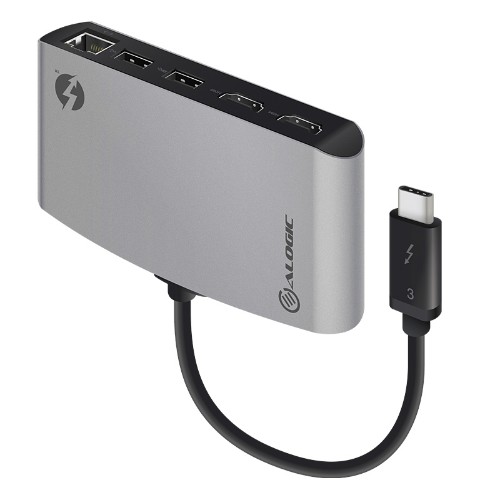 ALOGIC ThunderBolt 3 Dual HDMI PORTABLE Docking Station with 4K - Space Grey- 2 x USB-A (1X USB 3.1 1x USB 2.0) 1 x Gigabit Ethernet 2 x HDMI 4K @60Hz