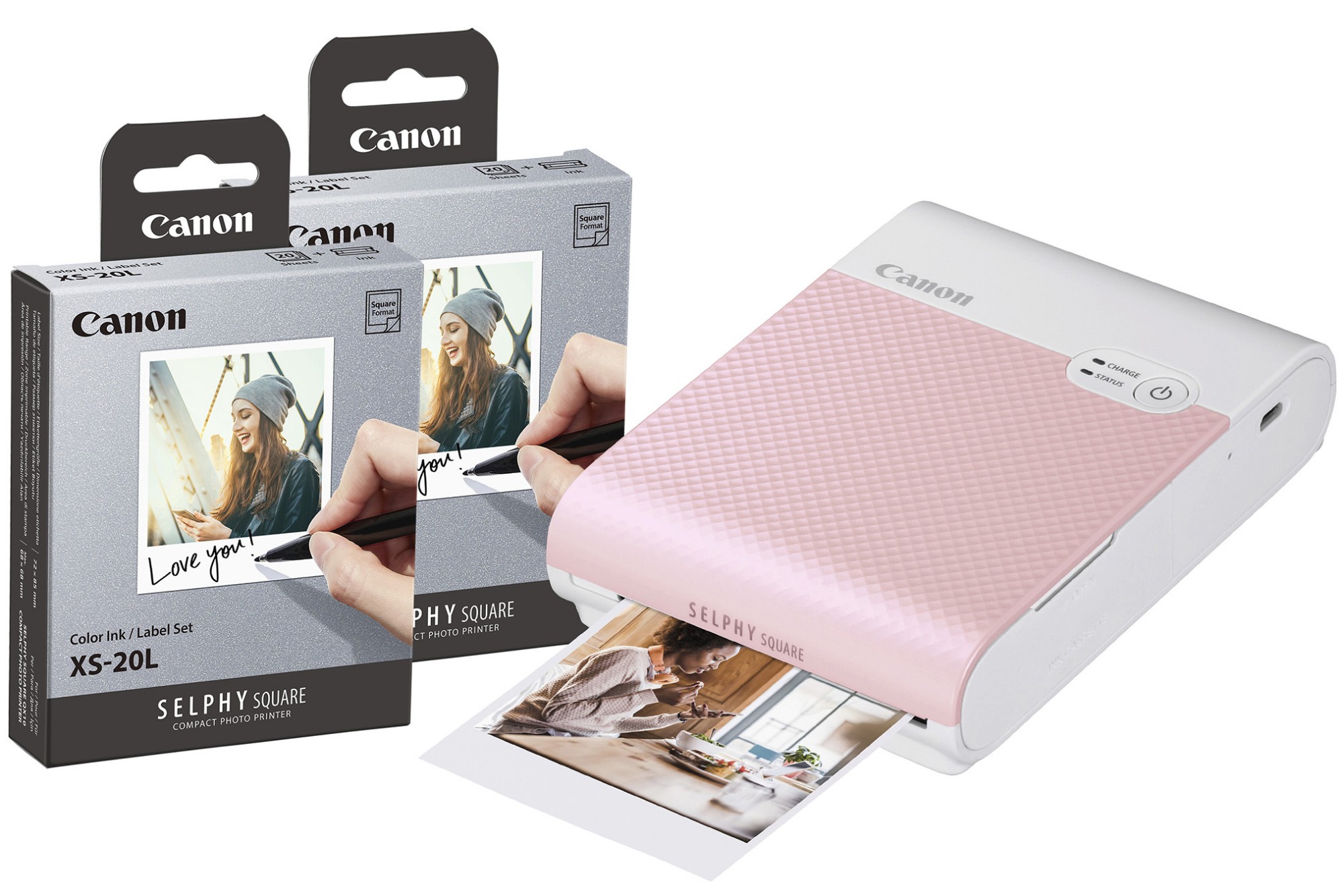 4109C003+4119C002x2 CANON Selphy Square QX10 Wireless Photo Printer including 40 Shots - Pink
