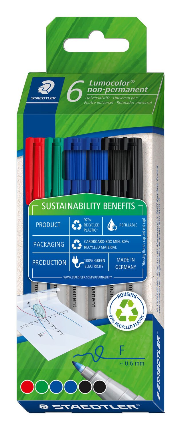 Image of Staedtler Lumocolor Non-Permanent marker 6 pc(s) Black, Blue,...