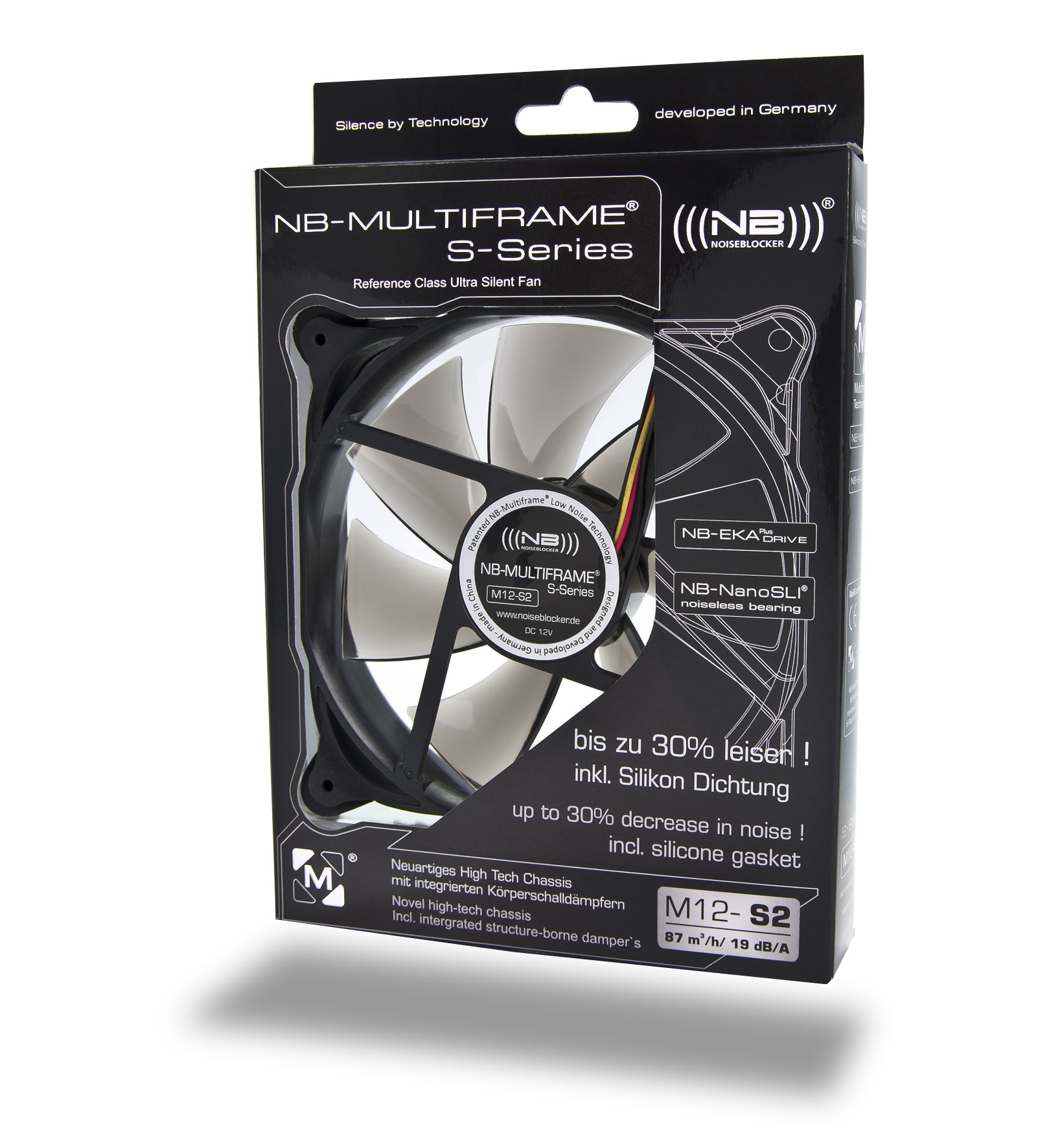 Noiseblocker M12-S2 computer cooling system Computer case Fan Black, Grey