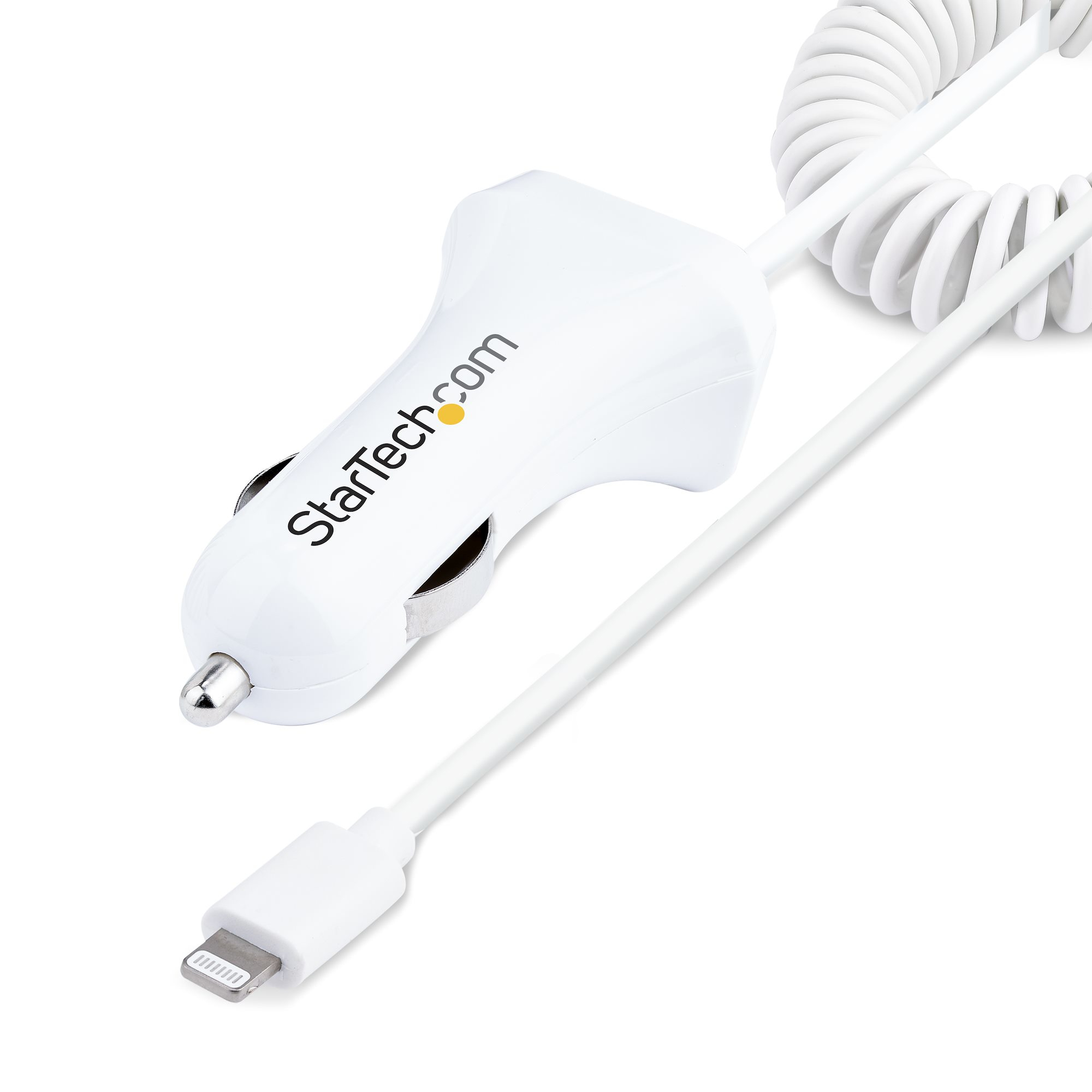 Image of StarTech.com Lightning Car Charger with Coiled Cable, 1m Coiled...
