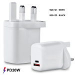 FDL 2 PORT 1X USB A QC3 & 1 X USB-C PD UK CHARGER 20W - WHITE