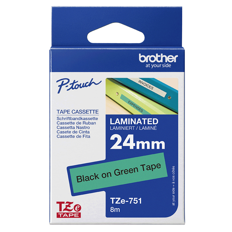 Brother TZE-751 DirectLabel black on green Laminat 24mm x 8m for Brother P-Touch TZ 3.5-24mm/HSE/36mm/6-24mm/6-36mm