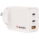 Verbatim 65W 3-Port GaN Wall Charger Universal White AC Fast charging Indoor