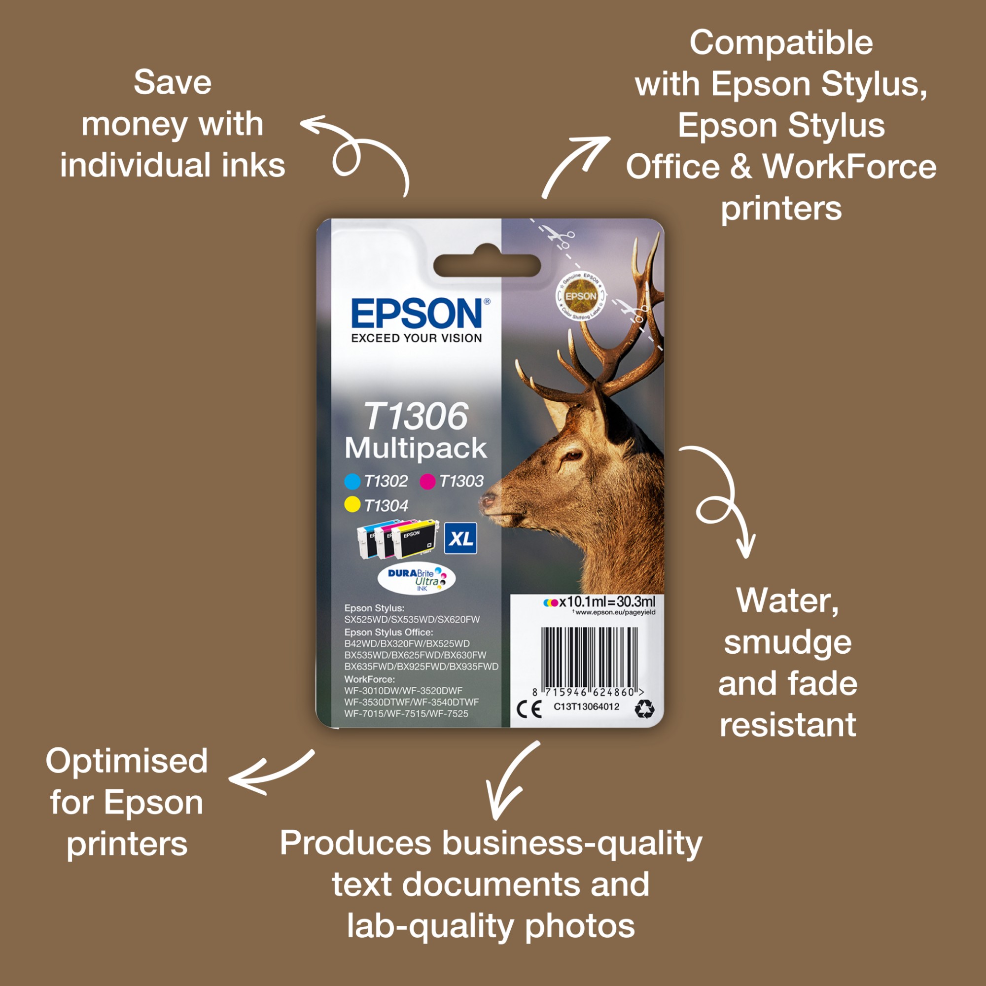 Epson T1301 Stag DURABrite Ultra Ink Cartridge Black C13T13014012