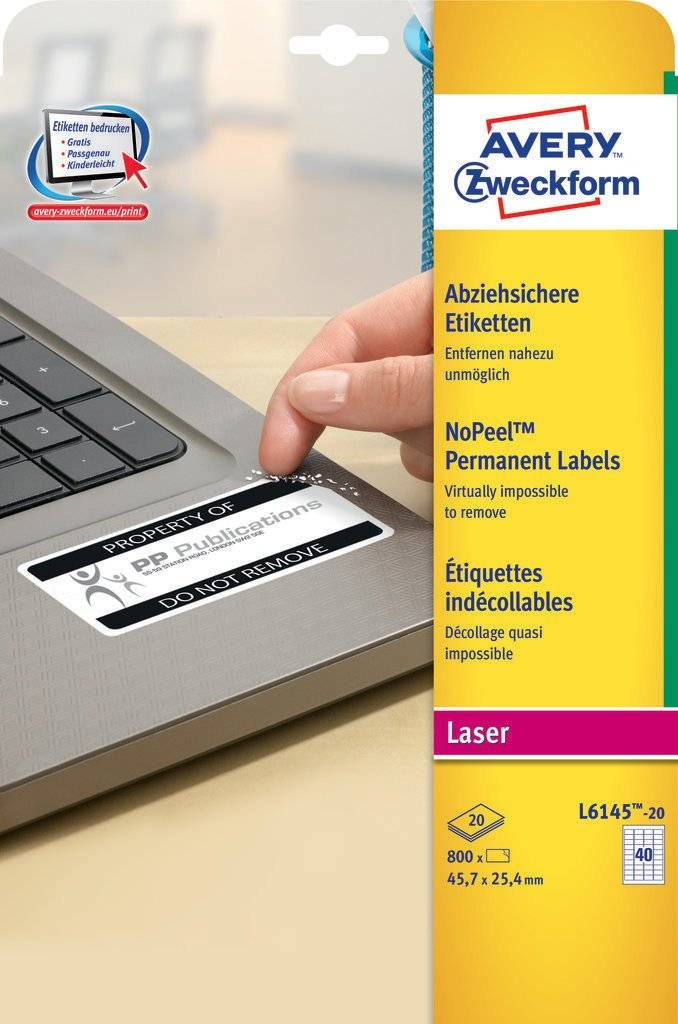 Image of Avery L6145-20 self-adhesive label Rounded rectangle Permanent...