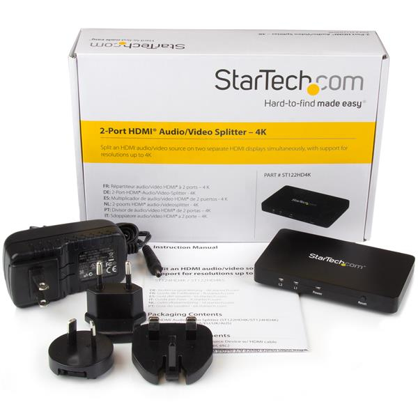 StarTech.com 4K HDMI 2-Port Video Splitter  1x2 HDMI Splitter w/ Solid Aluminum Housing  4K 30Hz