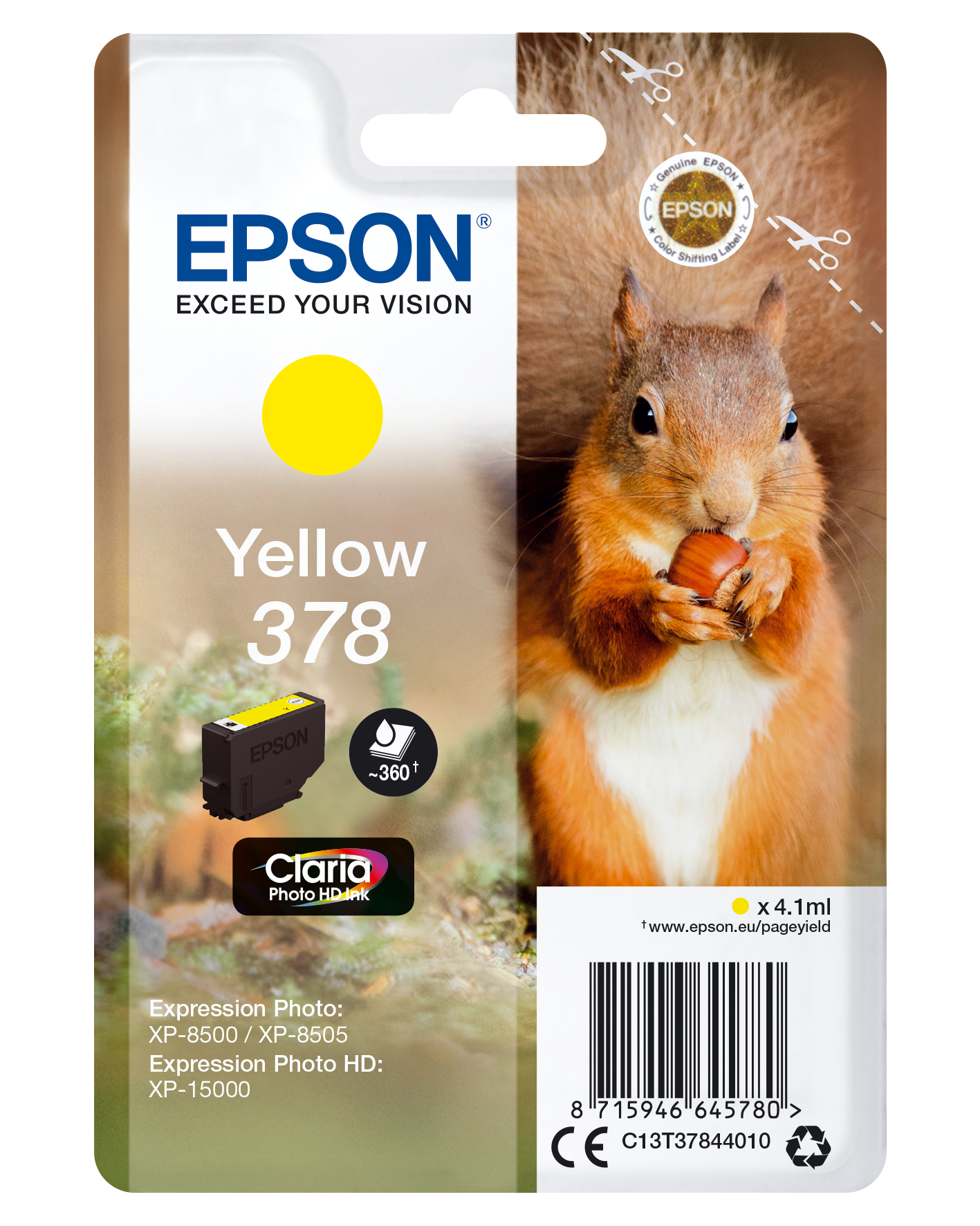 Image of Epson C13T37844010/378 Ink cartridge yellow, 360 pages 4,1ml for...