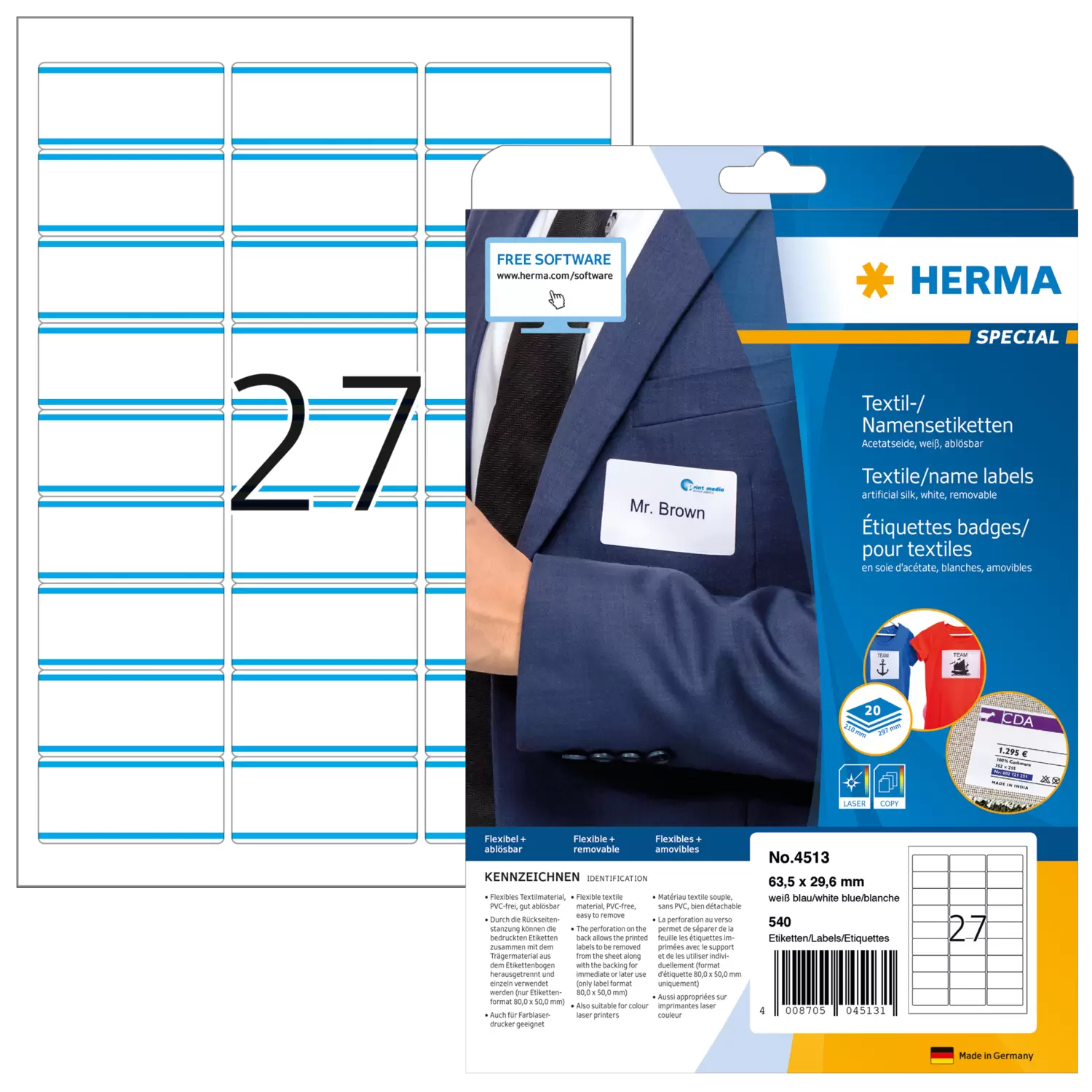 Image of HERMA 4513 self-adhesive label Rounded rectangle Blue, White 540 pc(s)