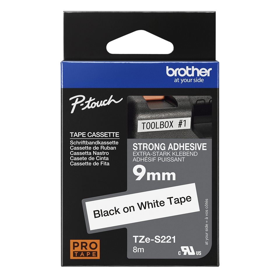 Brother TZE-S221 DirectLabel black on white extra strong Laminat 9mm x 8m for Brother P-Touch TZ 3.5-18mm/6-12mm/6-18mm/6-24mm/6-36mm