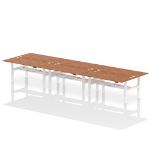 Dynamic Air Back-to-Back W1800 x D800mm Height Adjustable Sit Stand 6 Person Bench Desk With Cable Ports Walnut Finish White Frame - HA02806 DD
