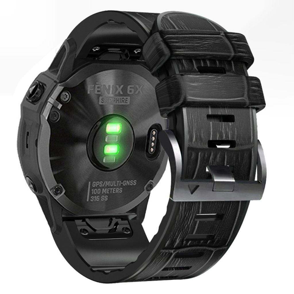 EU Product - Tactix 7 / Fenix 7X / 6X Pro PU-leather / silicone Watch Band - Black thumbnail