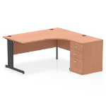 Dynamic Impulse W1600 x D1200 x H730mm Right Hand Crescent Desk Cable Managed Leg With D600mm Desk High Pedestal Beech Finish Black Frame - I004494 DD