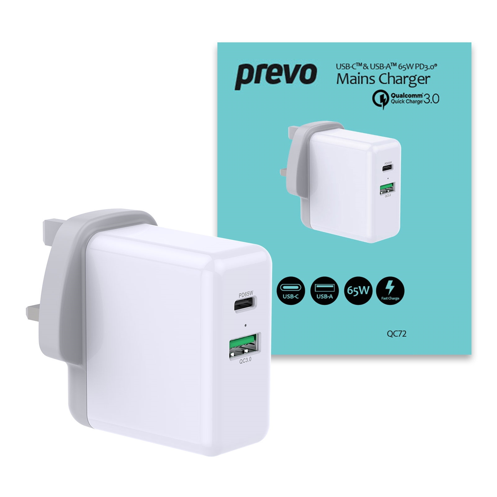 Photos - Charger PREVO QC72 mobile device  White Indoor