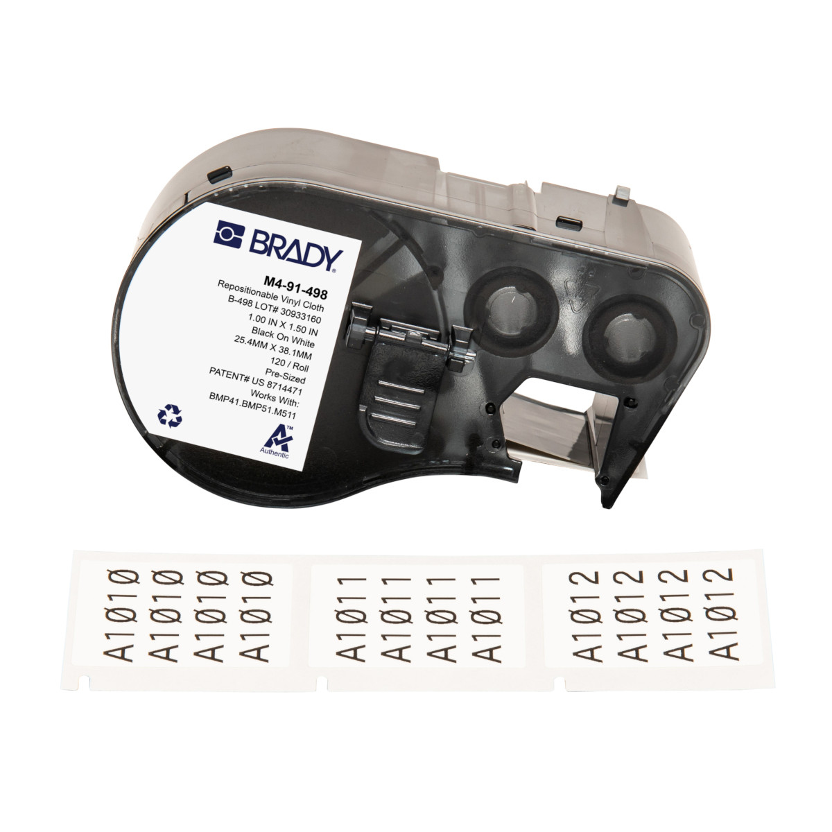 Image of Brady M4-91-498 printer label Black. White Self-adhesive printer label