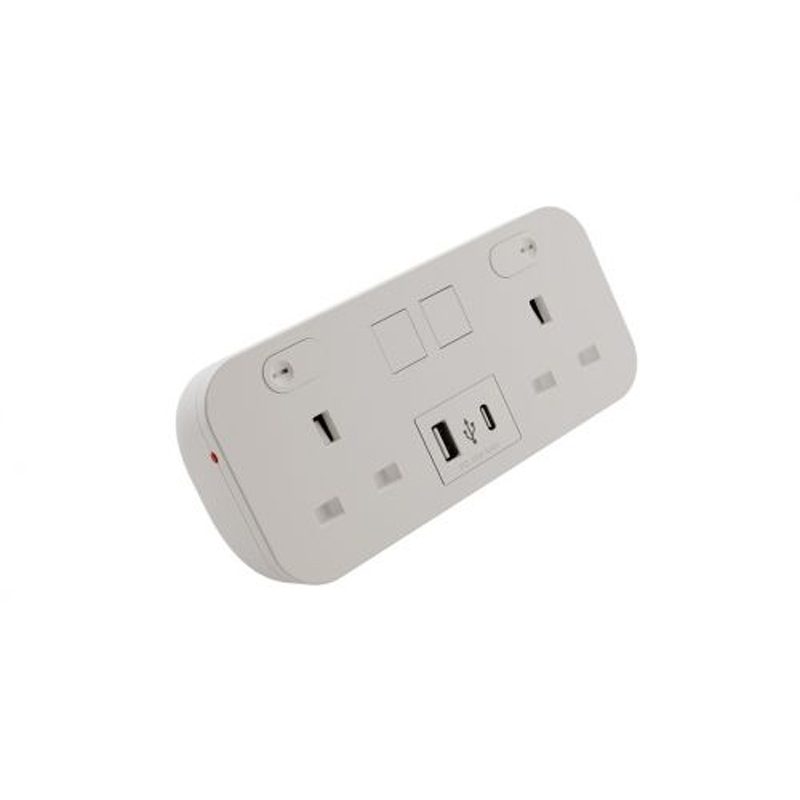 Image of POWERDATA ICON WHITE DESKTOP 2X POWER - DUAL USB A&C