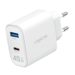 LogiLink USB Wall Charger, 2port, GaN, USB-AF & USB-CF, PD 45W, white