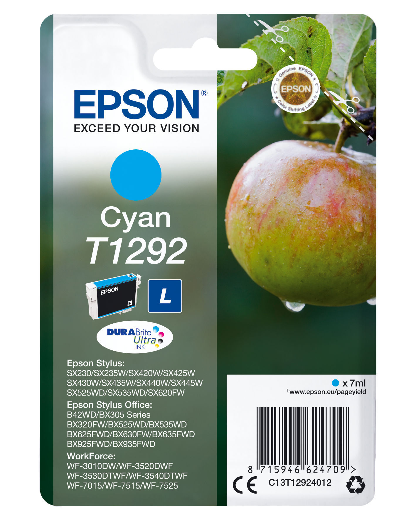 Image of Epson C13T12924012/T1292 Ink cartridge cyan, 460 pages ISO/IEC...