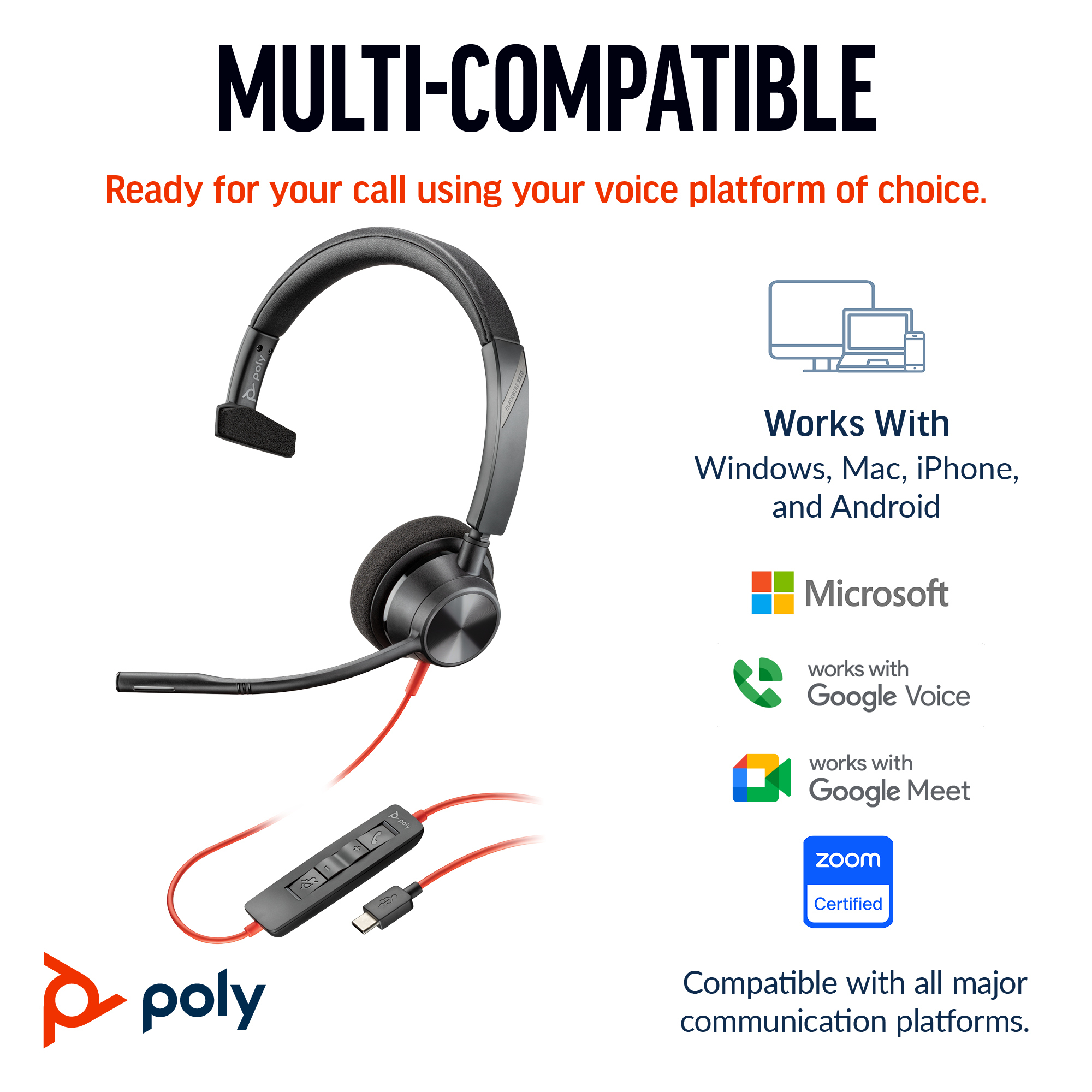 Poly Blackwire 3310 Monaural Microsoft Teams Certified USB-C Headset +USB-C/A Adapter Poly Blackwire 3310 Monaural Microsoft Teams Certified USB-C Headset +USB-C/A Adapter