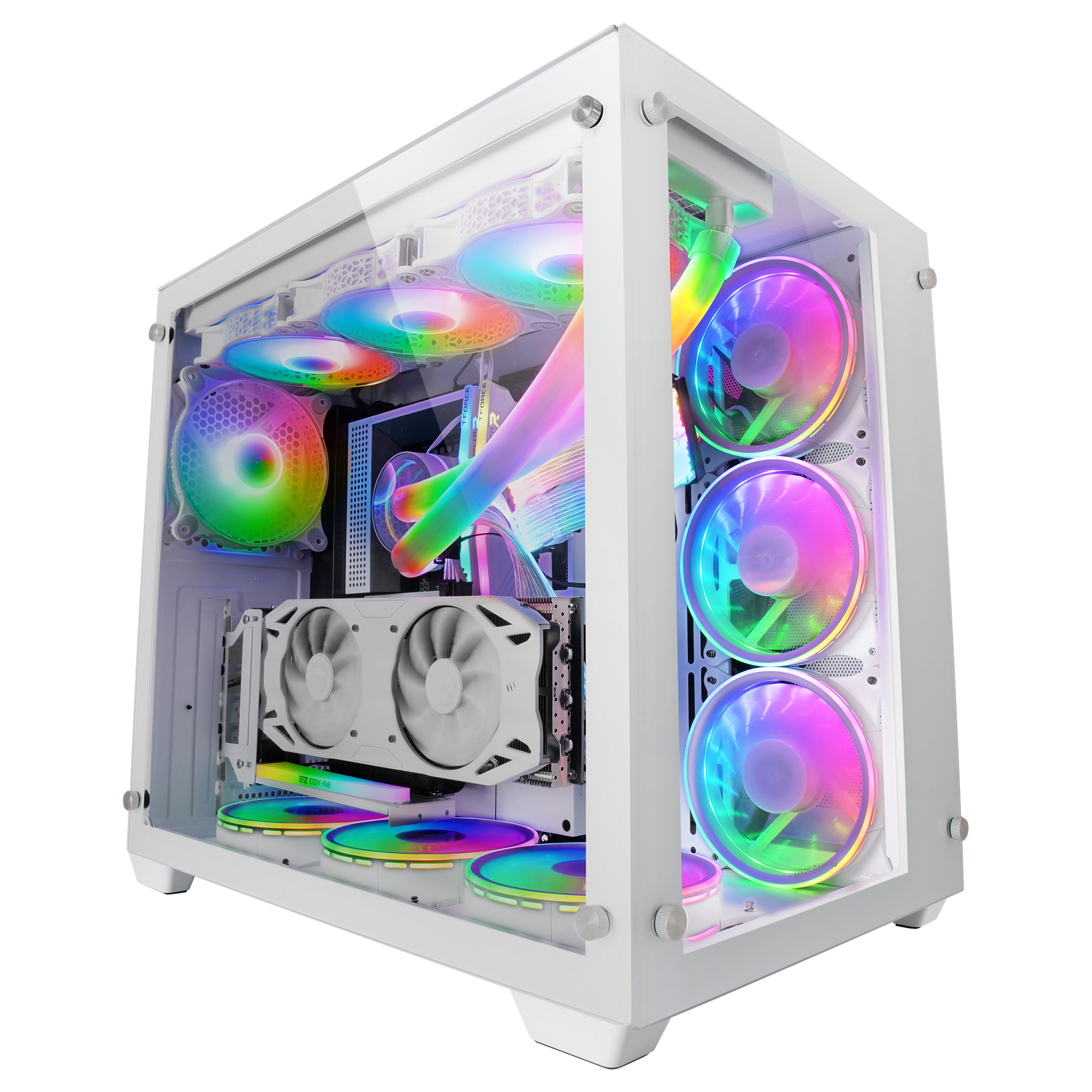Mars Gaming White Mcv3 Custom Xxl E-Atx Gaming Tower Front And Side Te