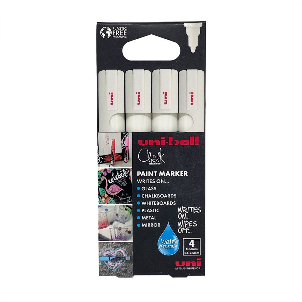 4 Pack Chalk Markers Medium Tip 1.8-2.5mm White thumbnail