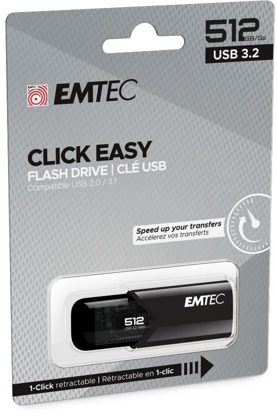 Emtec B110 Click Easy 3.2 USB flash drive 512 GB USB Type-A 3.2 Gen 2 (3.1 Gen 2) Black
