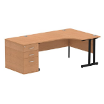 Dynamic Impulse W1600 x D1200 x H730mm Right Hand Crescent Desk Cantilever Leg With D800mm Desk High Pedestal Oak Finish Black Frame - I004431 DD