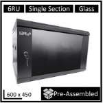 LDR Assembled 6U Wall Mount Cabinet (600mm x 450mm) Glass Door - Black Metal Construction - Top Fan Vents - Side Access Panels