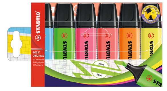 Image of STABILO BOSS ORIGINAL marker 6 pc(s) Chisel tip Multi