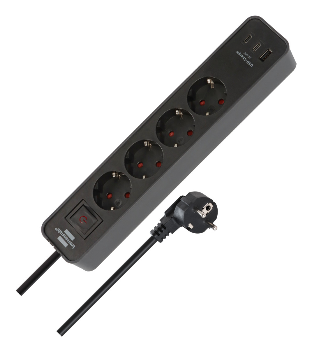 EU Product - Ecolor 4f USB PD 2xC 1xA 20W sw/anth 1,5m