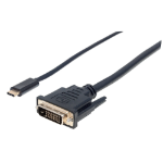 Manhattan USB-C to DVI-D Cable, 1080p@60Hz, 2m, Male to Female, Black, Equivalent to CDP2DVIMM2MB, Compatible with DVD-D, Three Year Warranty, Polybag