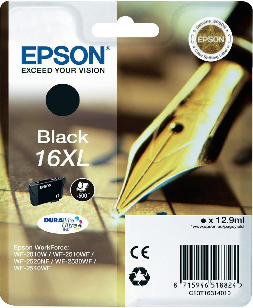 Image of Epson C13T16314010/16XL Ink cartridge black high-capacity XL. 500 page