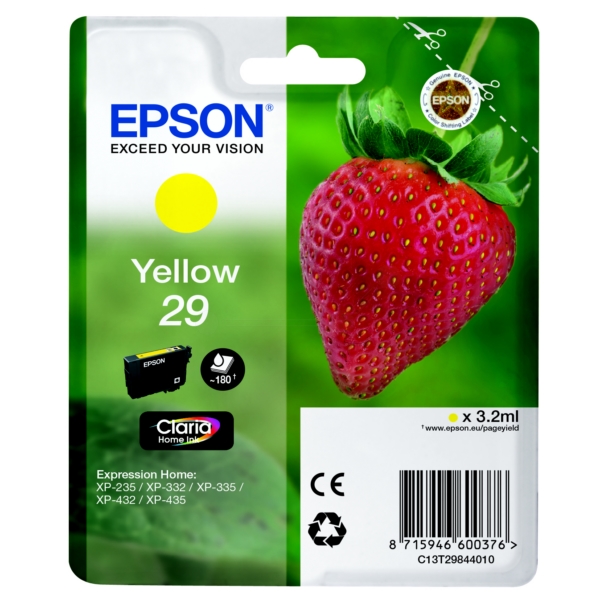 Epson C13T29844012 (29) Ink cartridge yellow, 180 pages, 3ml Epson C13T29844012 (29) Ink cartridge yellow, 180 pages, 3ml