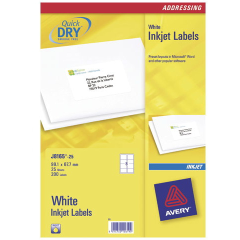 Image of Avery J8165-25 addressing label White