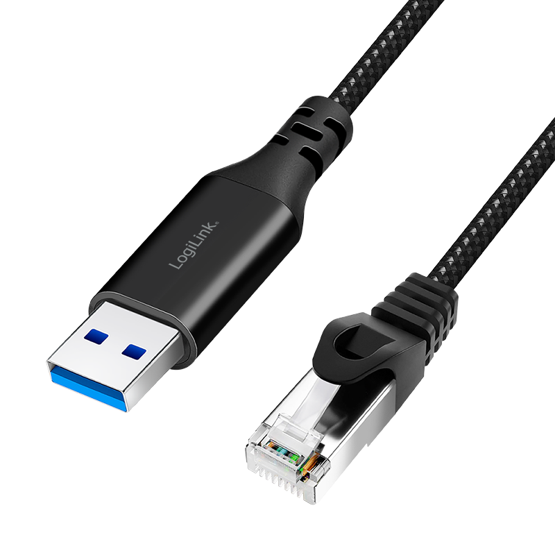 LogiLink USB 3.0 Ethernet cable. A/M To RJ45/M. 1 Gbps. active. black/