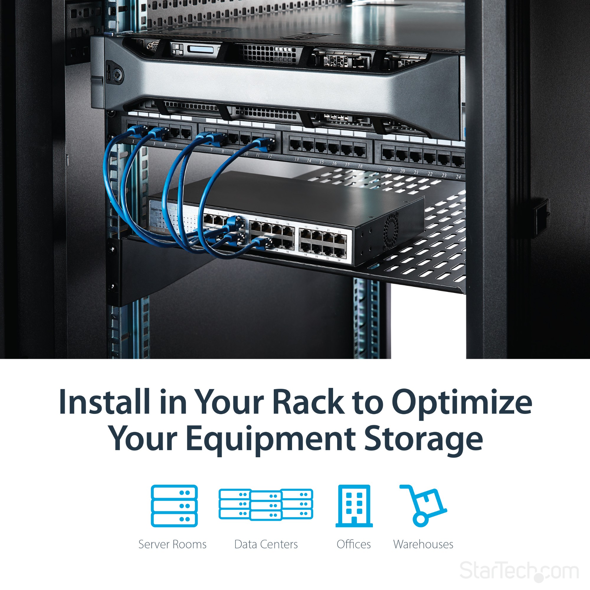 StarTech.com 2U 22in Vented Rack Mount Shelf &ndash; Fixed Server Rack Cabinet Shelf - 50lbs / 22kg