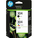 HP Pack de 2 cartouches authentiques d'encre noire/trois couleurs 304