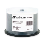 Verbatim CD-R 80MIN 700MB 52X DataLifePlus White Inkjet, Hub Printable 50pk Spindle 50 pcs