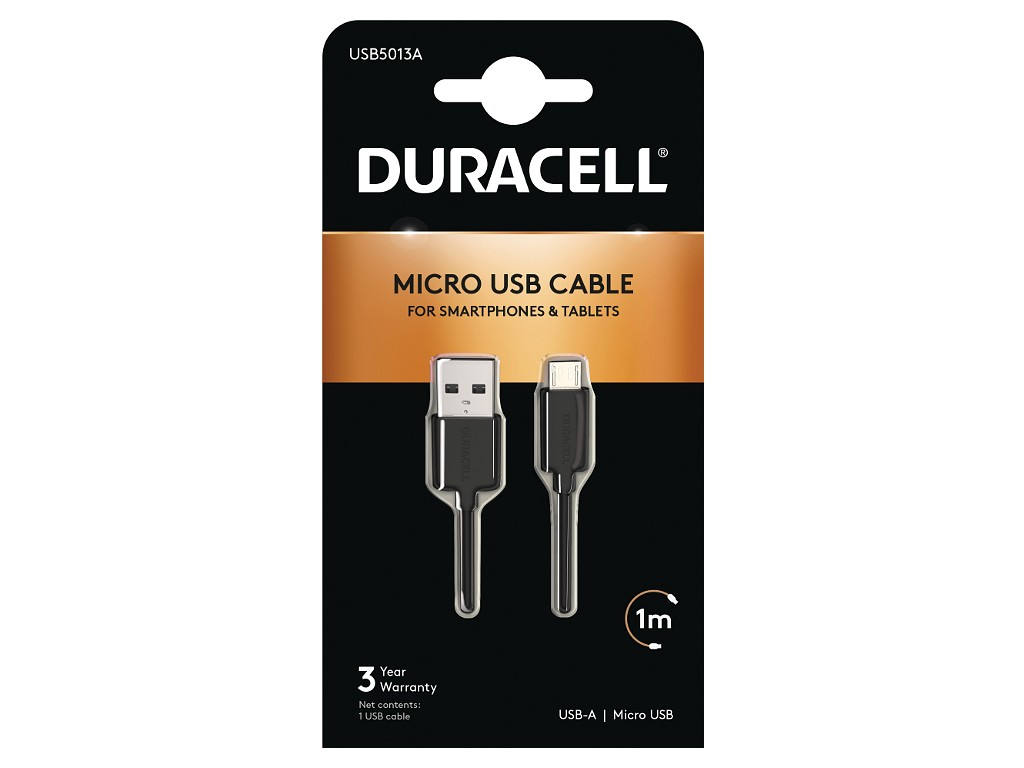 Photos - Cable (video, audio, USB) Duracell Sync/Charge Cable 1 Metre Black USB5013A 