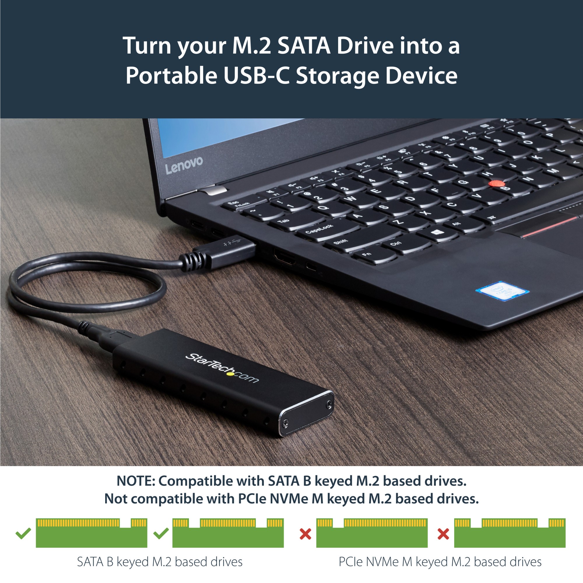 StarTech.com M.2 SSD Enclosure for M.2 SATA SSDs - USB 3.0 (5Gbps) with UASP