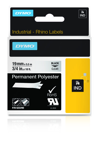 Dymo 622290 Ribbon POLYESTER<PERMANENT> <SCHWARZ><AUF><TRANSPARENT> 19mm x 5,5m for Dymo Rhino 6-19mm/24mm