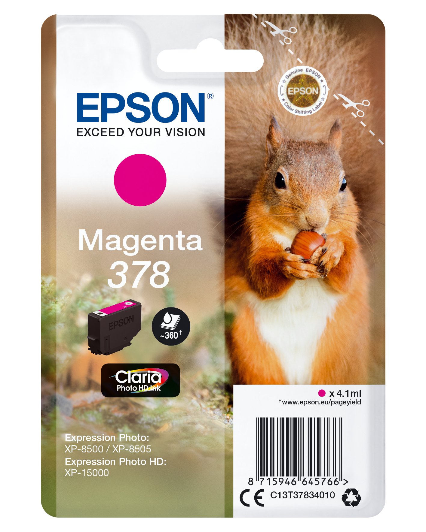 Image of Epson C13T37834010/378 Ink cartridge magenta, 360 pages 4,1ml for...