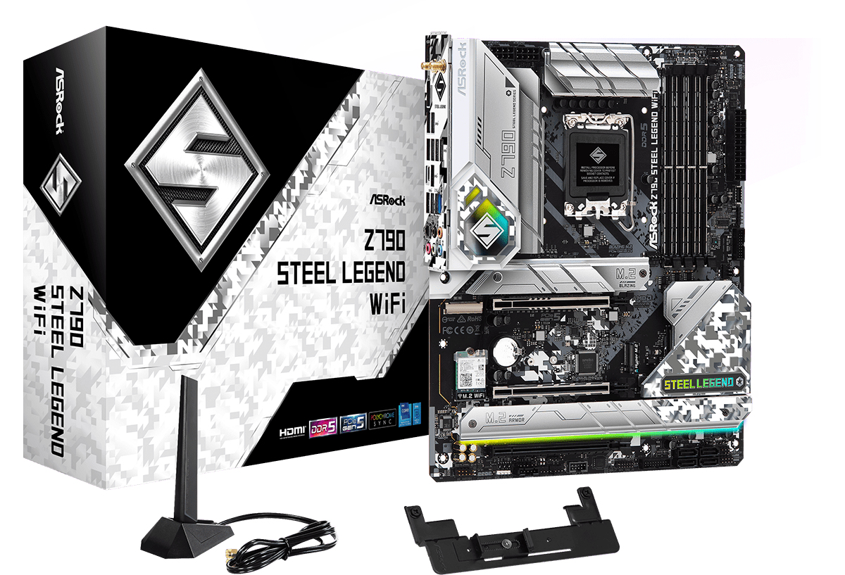 Z790 STEEL LEGEND WIFI ASROCK Z790 STEEL LEGEND WIFI, Intel Z790, 1700, ATX, 4 DDR5, HDMI, DP, eDP, Wi-Fi 6E, 2.5G LAN, PCIe5, RGB, 5x M.2