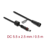 DeLOCK DC Extension Cable 5.5 x 2.5 mm male to female with screw cap M12 x 1.75 mm thread waterproof 18 AWG 0.5 m black